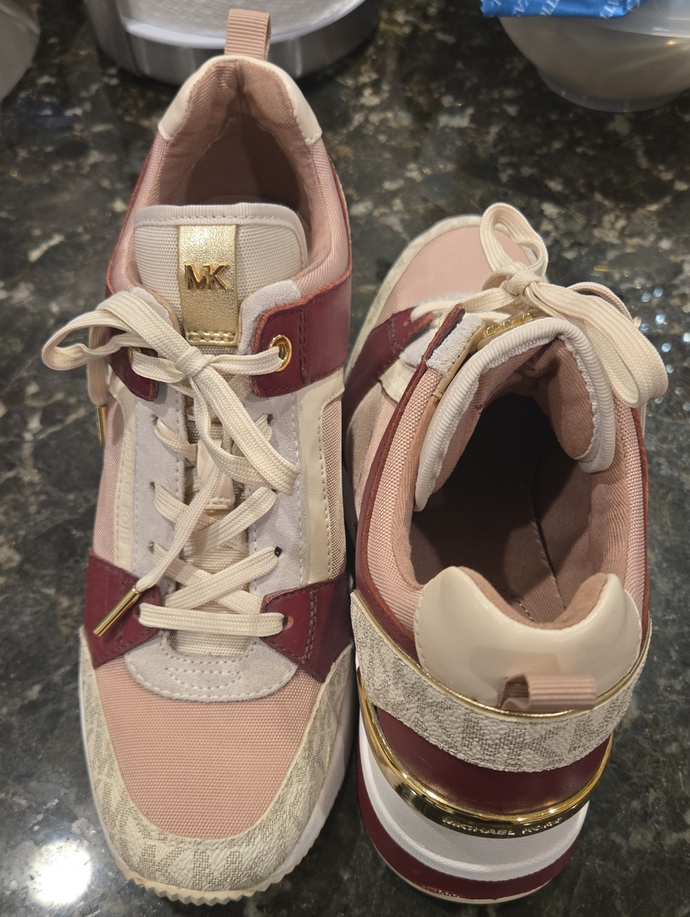 Michael Kors Pink, Burgundy & Gold Lace-Up Platform Sneakers